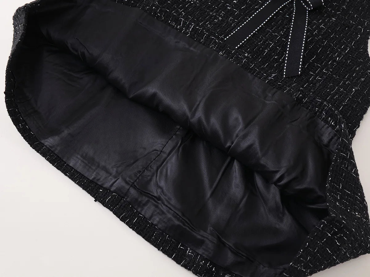 Girl's Black Tweed Sleeveless Sundress