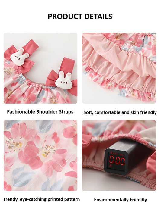 Girls' Floral Summer Bunny Strap 2Pcs Set Outfit - itzy bitsy