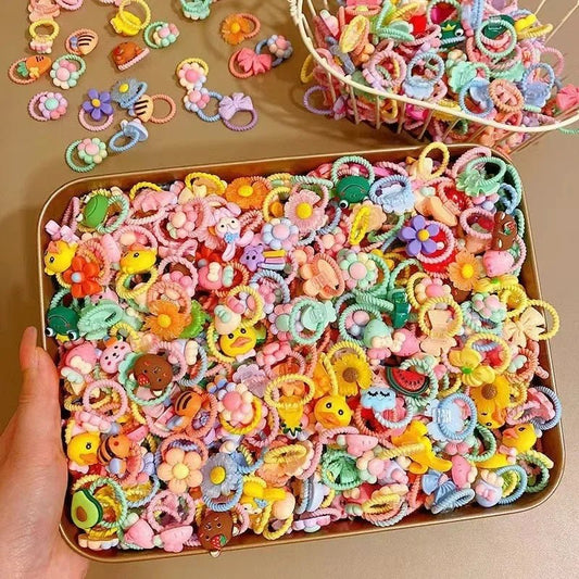 50/40/30pcs Cute Rubber Bands for Children with appealing designs featuring animals, fruits, and flowers - itzy bitsy