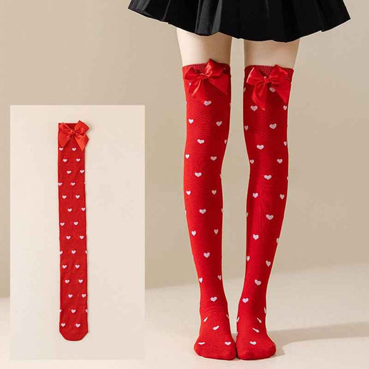 Valentine's Day Thigh-High Stockings with Red Bows