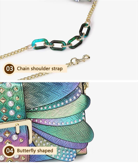 Women's Holographic Wing Mini Tote with Decorative Chain Crossbody Bag - itzy bitsy