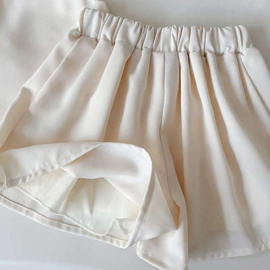 Girls Flower Sleeveless Top + Pleated Short Outfit Set - White - itzy bitsy