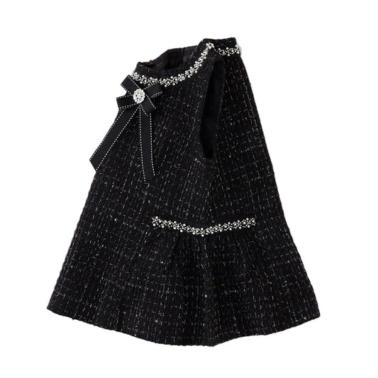 Girl's Black Tweed Sleeveless Sundress