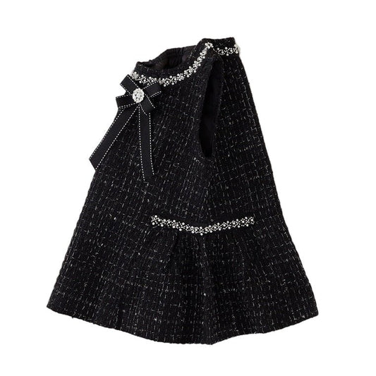 Girl's Black Tweed Sleeveless Sundress - itzy bitsy