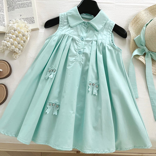 Girls' Sleeveless Pleated Shirt Dress