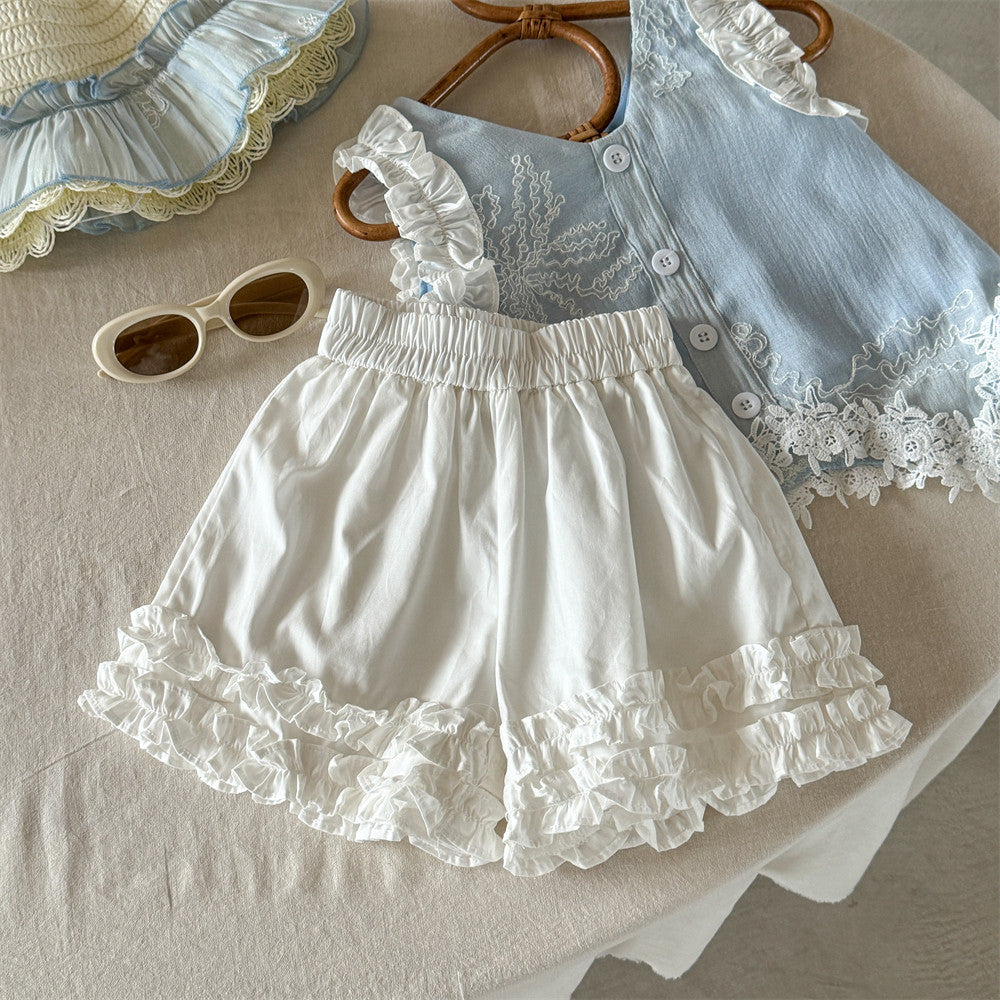 Girls 2pcs Set Elegant Cute Lace Summer Outfit