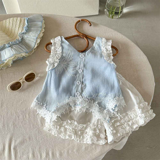 Girls 2pcs Set Elegant Cute Lace Summer Outfit - itzy bitsy