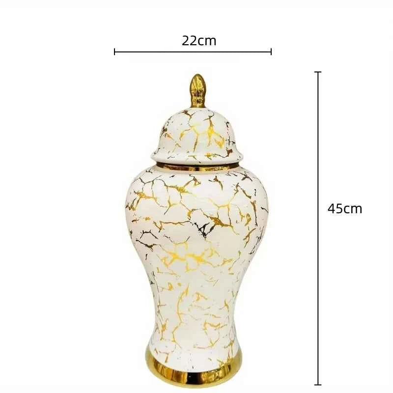 Gold Marble Porcelain Ginger Jar Home Decorative Vase
