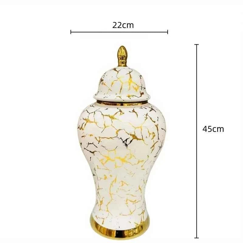 Gold Marble Porcelain Ginger Jar Home Decorative Vase - itzy bitsy