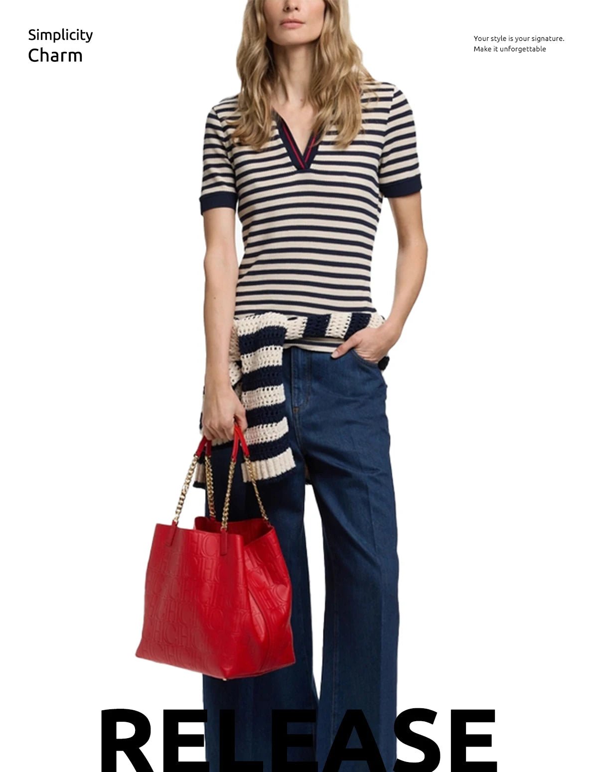 CH Women Stripe Knitted Chic Short Sleeve Polo Shirt - itzy bitsy