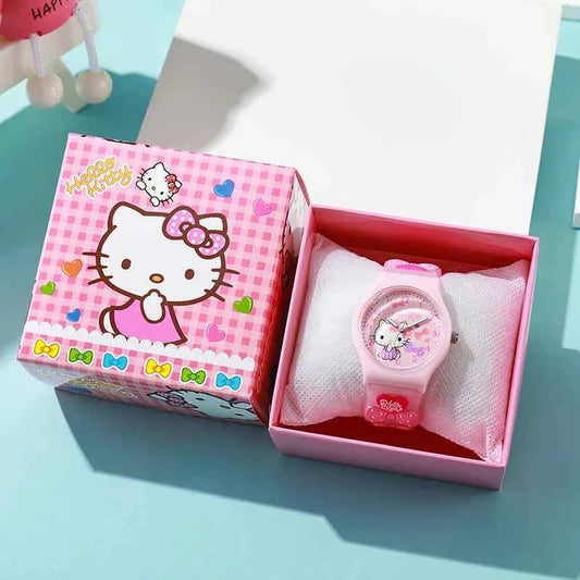 3D Hello Kitty Children Watches with box Cinnamoroll Kuromi Melody Girls Watch Anime Action Figures Model Toys Kid Clock Gift