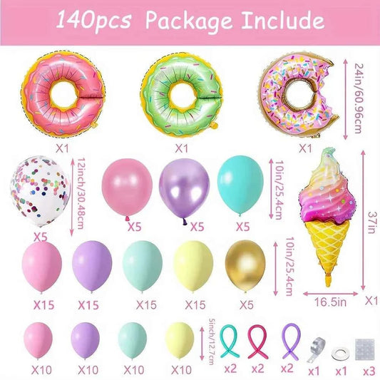 140PCS Donut Ice Cream Balloon Arch Set Birthday Party Spring/Summer/Autumn Party Swimming Pool Balloon Decoration - itzy bitsy