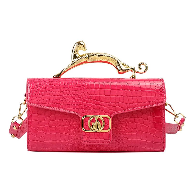 Metal Handle Crocodile Textured Crossbody Bag - itzy bitsy
