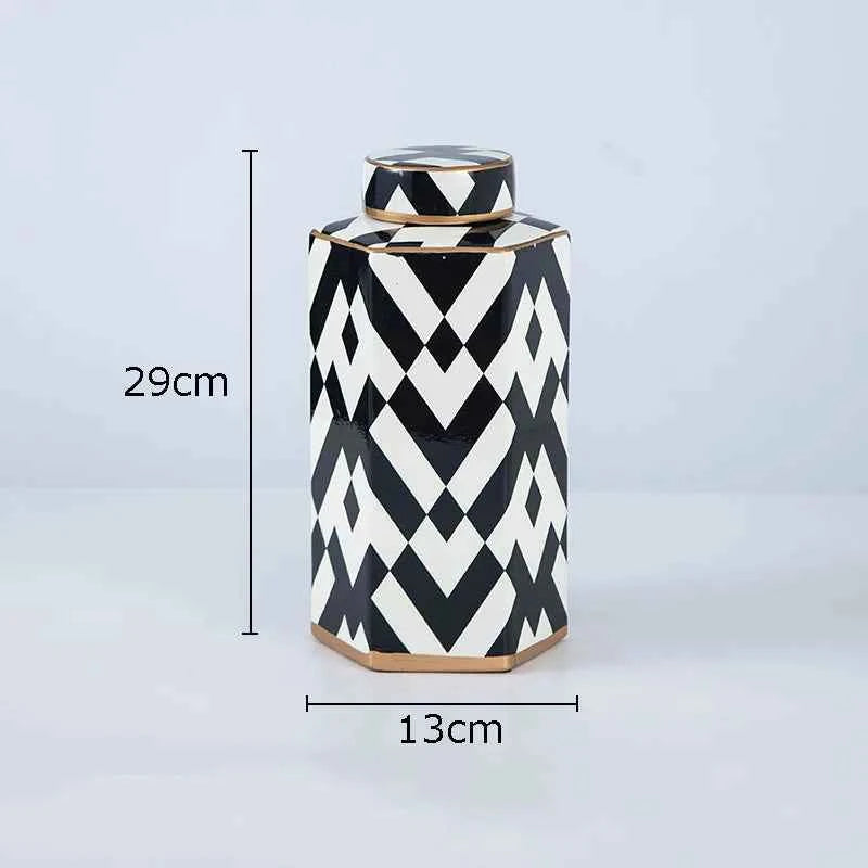 Modern Geometric Black and White Storage Jar Household Ceramic Decorative Jar
