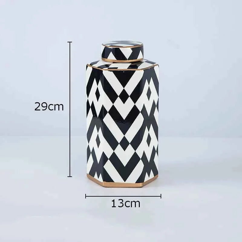 Modern Geometric Black and White Storage Jar Household Ceramic Decorative Jar - itzy bitsy