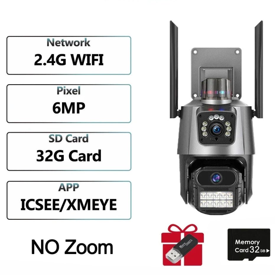 4K 6MP WIFI Three Lens Dual Screen Surveillance Camera Auto Tracking NVR - itzy bitsy