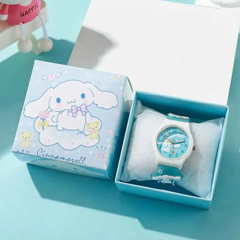 3D Hello Kitty Children Watches with box Cinnamoroll Kuromi Melody Girls Watch Anime Action Figures Model Toys Kid Clock Gift