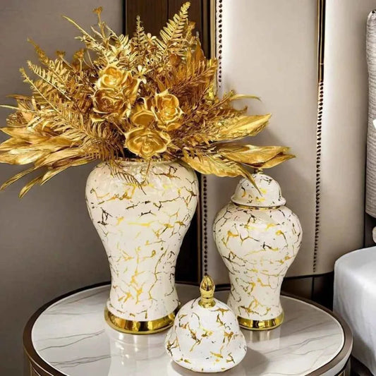Gold Marble Porcelain Ginger Jar Home Decorative Vase - itzy bitsy