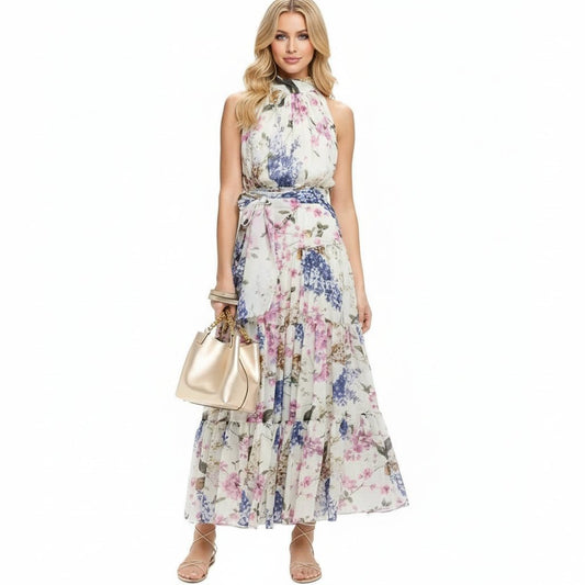 CHCH Women Flowery Silk Chiffon Halter Dress - itzy bitsy