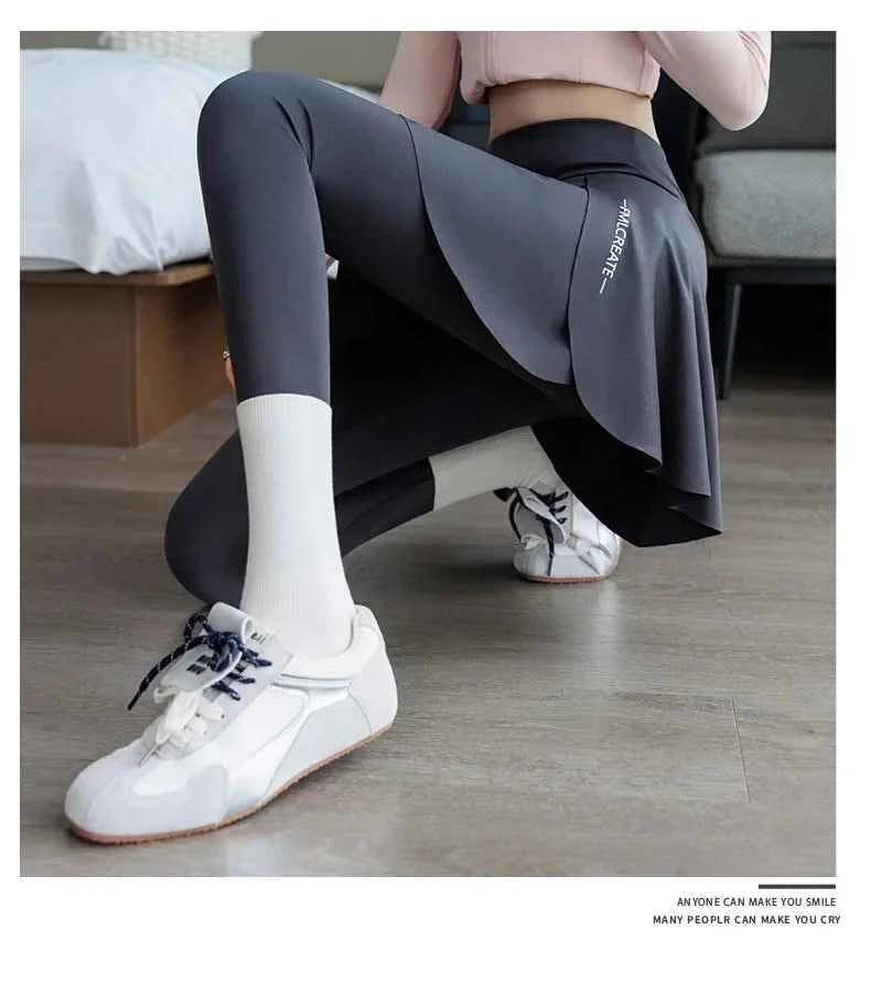 High-Waist Fitness Pants Women's Spring Summer Thin Section Anti-Light Running Yoga Badminton Uniform Shark Pants Skirt