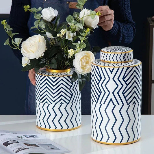 Geometric Ceramic Storage Jars with Lid Decorative Jar Ornament - itzy bitsy