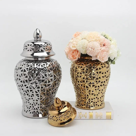 Modern Hollow Ceramic Ginger Jar Lid Home Decoration Vase and Ornaments - itzy bitsy