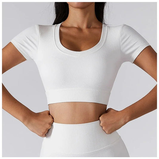 Women Hight Waist Seamless Sports Shorts + Sport Crop Top Set - itzy bitsy