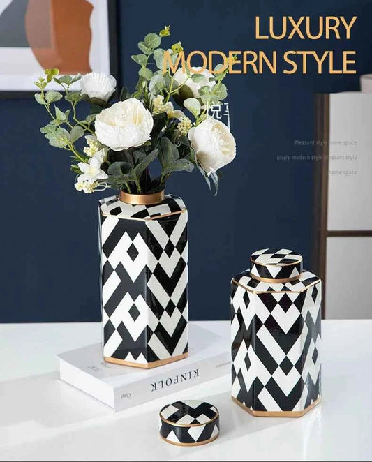 Modern Geometric Black and White Storage Jar Household Ceramic Decorative Jar - itzy bitsy