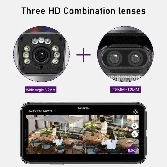 4K 6MP WIFI Three Lens Dual Screen Surveillance Camera Auto Tracking NVR - itzy bitsy