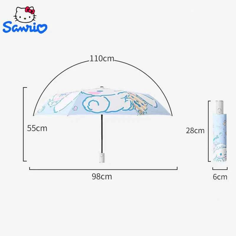 Sanrio Umbrella Sunscreen UV Protection Sunny And Rainy Dual-use Cinnamoroll Folding Automatic Black Coating Bumper Cloth Gifts