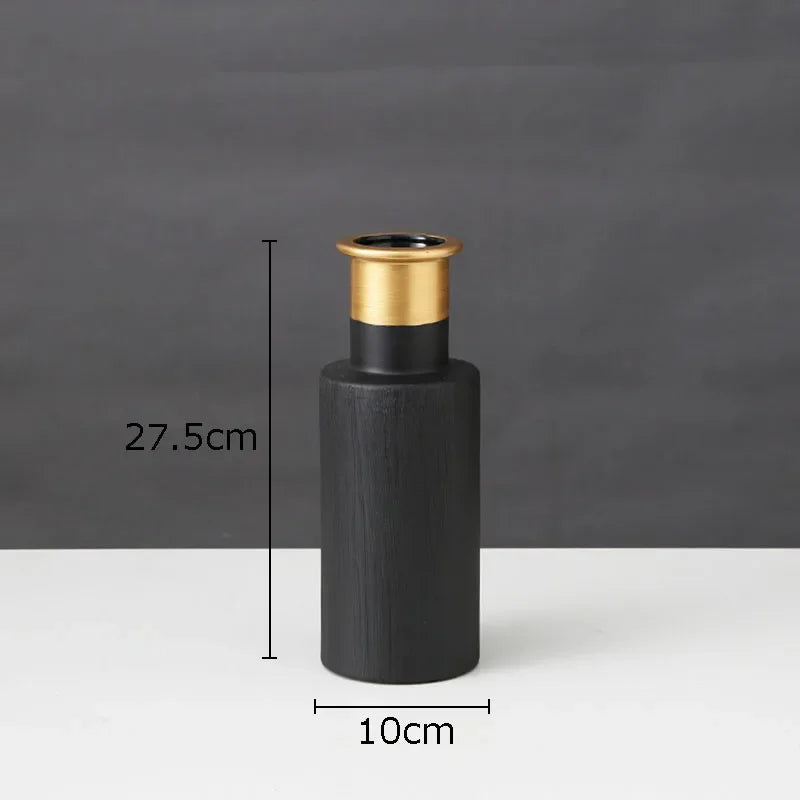 Modern Home Black and Gold Ceramic Vase Decoration and Ornaments