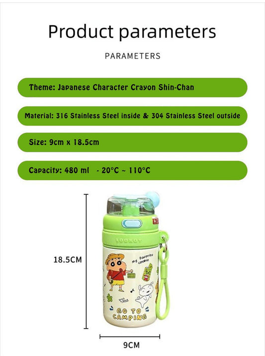 Crayon Character Straw Thermos 400ml Water Bottle - itzy bitsy