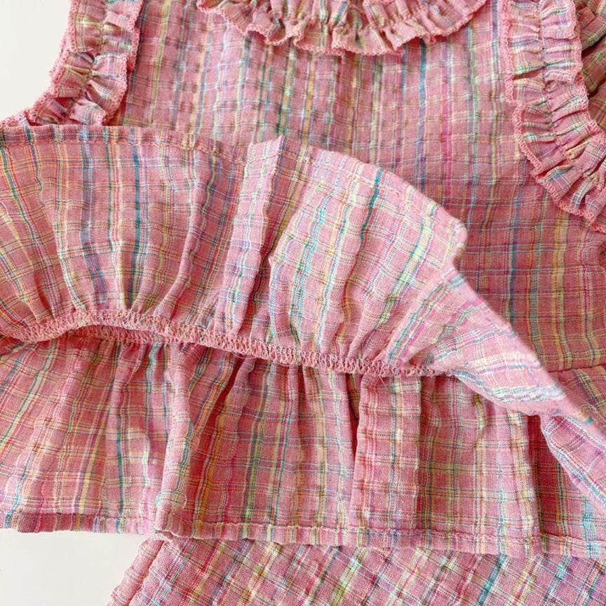 Girls' Classic Lace Plaid Vest / Wide Leg Pants / Shorts 2pcs Outfit Set