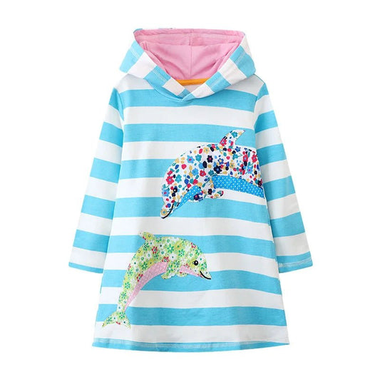 Applique Long Sleeves Hooded Dress - itzy bitsy