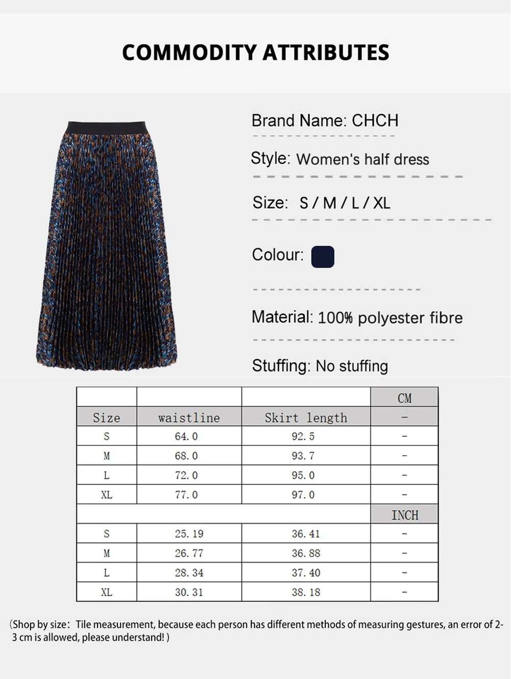 CHCH Women's Casual Waist Pleated Long Skirt