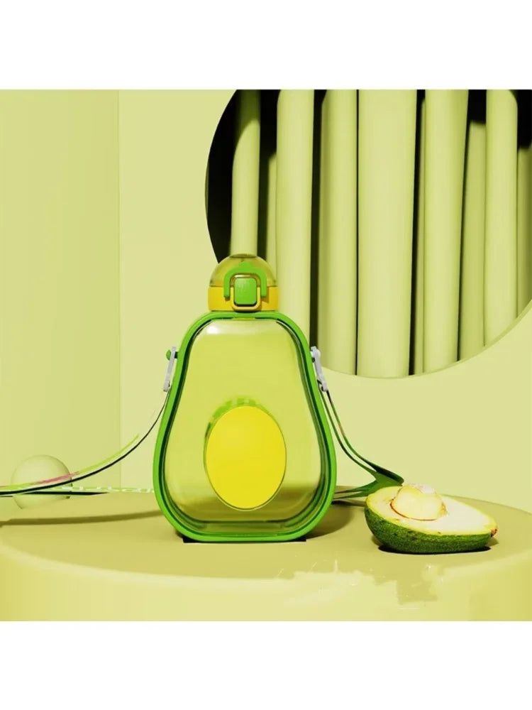 600mls Cute Avocado Straw Plastic Water Bottle
