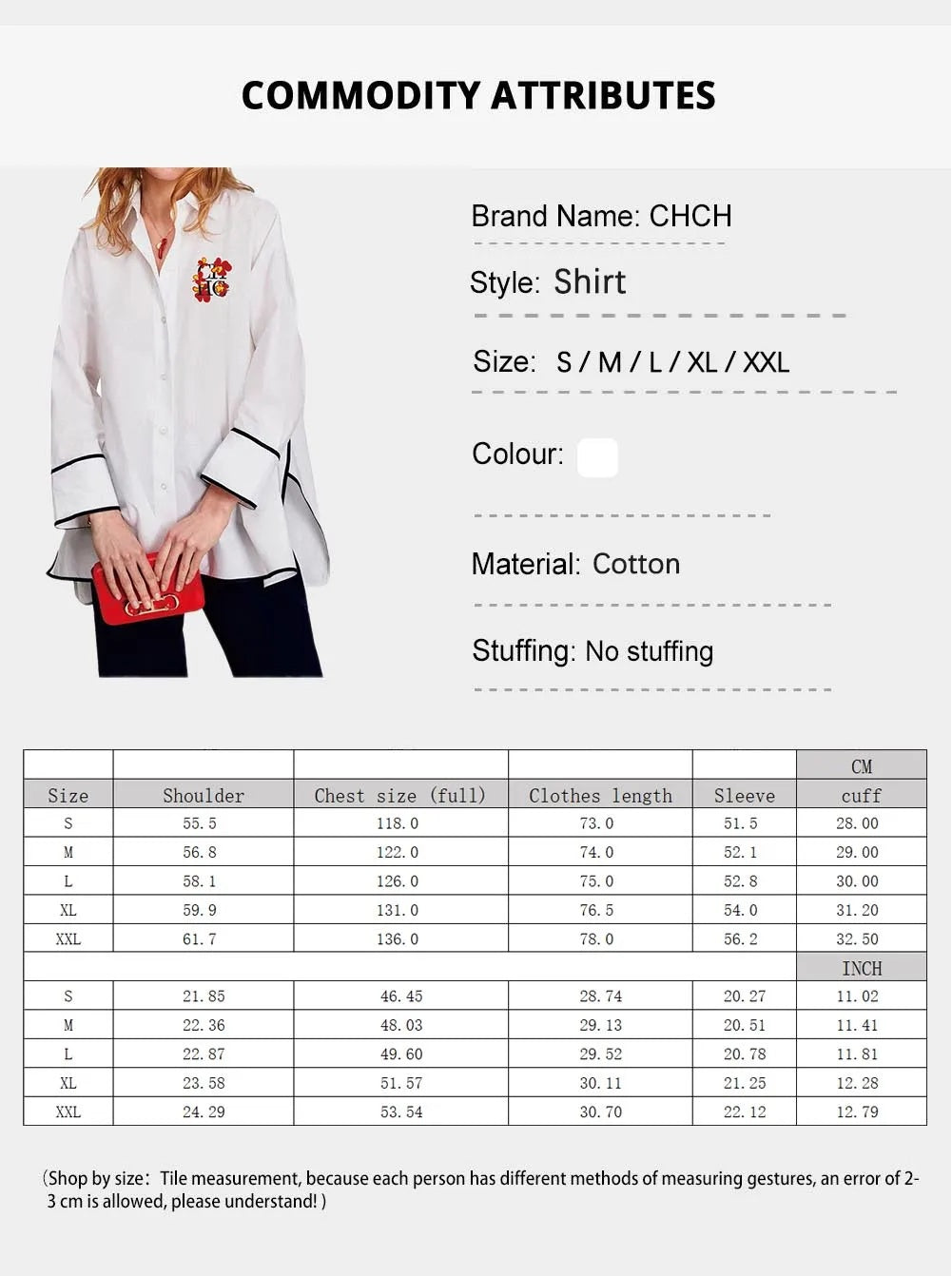 CHCH Embroidered White Women's Long Sleeve
