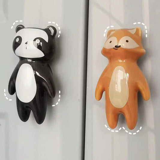 Ceramic Animal Kids Room Dresser Drawer Knobs, Wardrobe Cupboard Closet Door Handle Pulls Furniture Hardware Fox Lion Raccoon - itzy bitsy