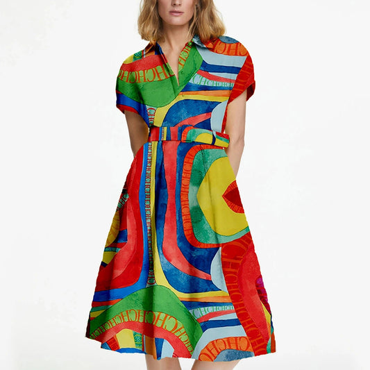 CHCH Elegant High Waist Midi Lapel Belt Dress - itzy bitsy