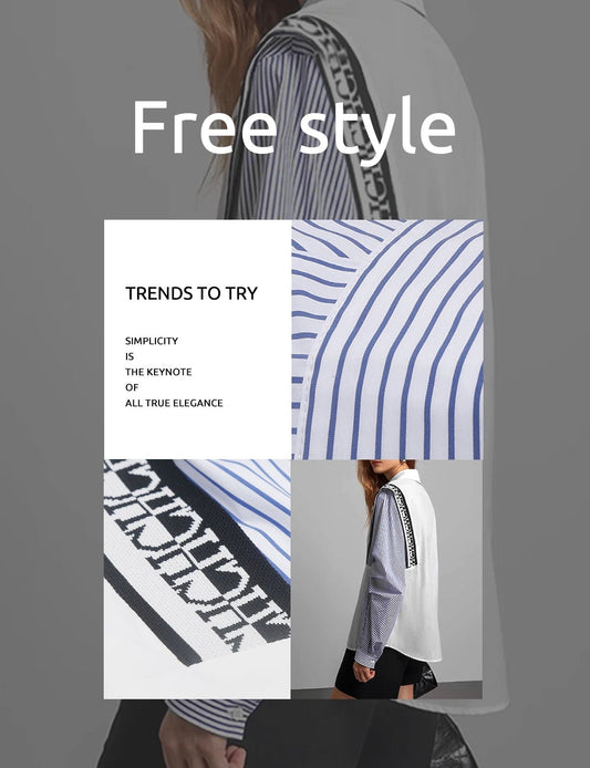 CHCH Striped Patchwork Classic Retro Long Sleeve Shirt for Women - itzy bitsy