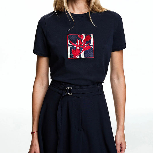 CHCH Women's Short Sleeve Flower Embroidery Design Female Tee - itzy bitsy