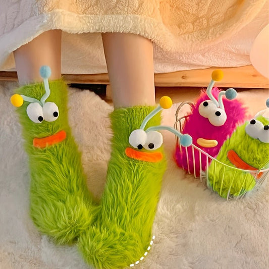 Cozy & Cute 3D Cartoon Expression Plush Fuzzy Socks - itzy bitsy