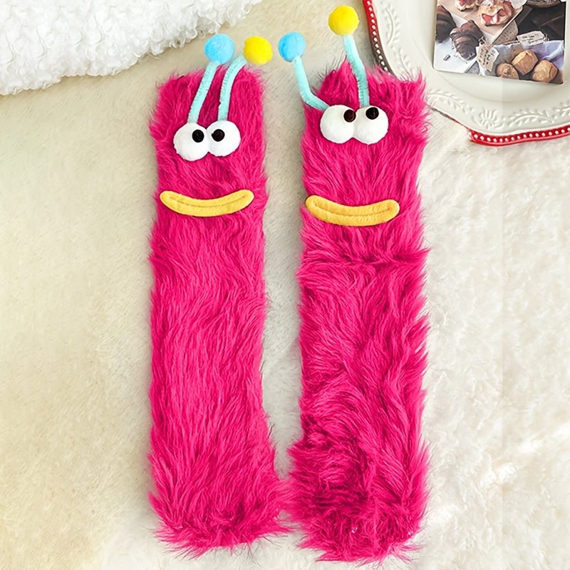 Cozy & Cute 3D Cartoon Expression Plush Fuzzy Socks - itzy bitsy