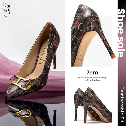 CH Letter Printed Slingback Pumps