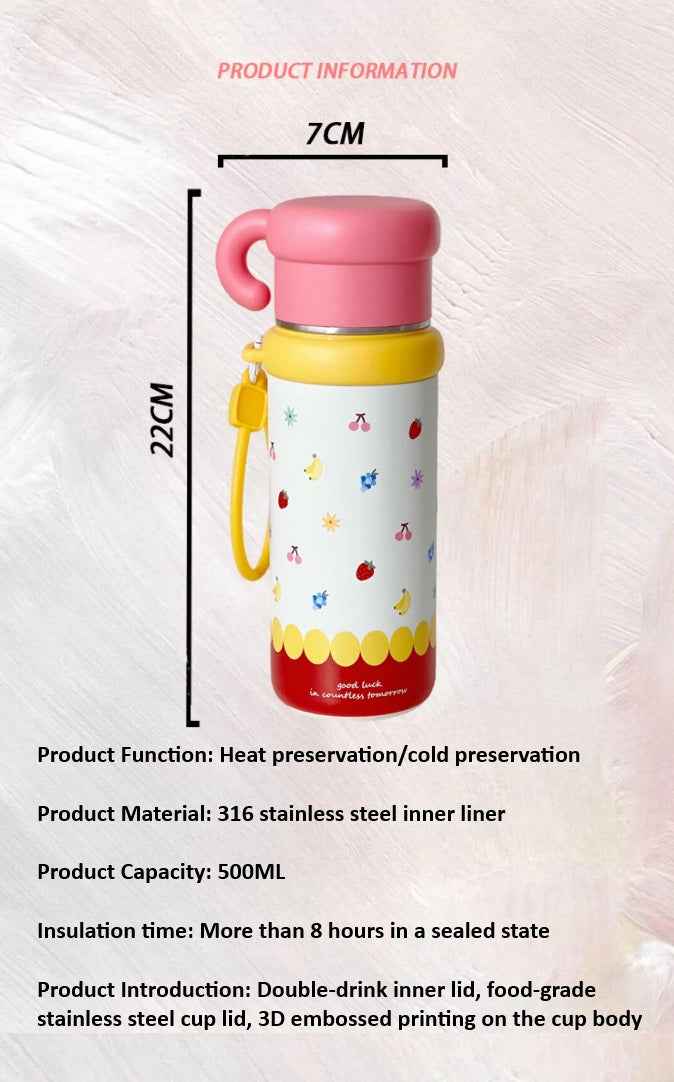 500ml Stainless Steel Fruity Insulated Water Bottle - itzy bitsy