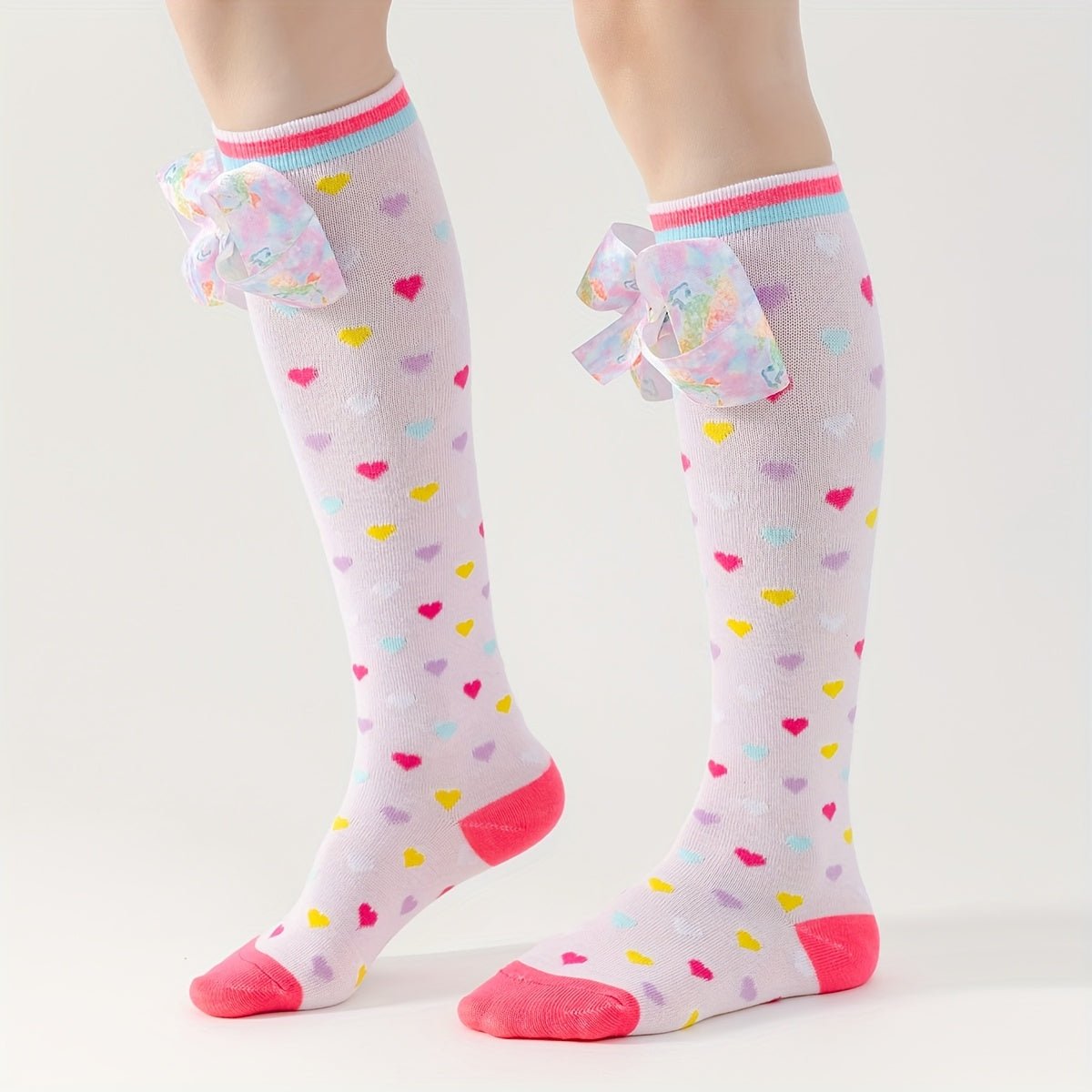Knee High Socks with Heart & Bow Design - itzy bitsy