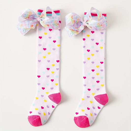 Knee High Socks with Heart & Bow Design - itzy bitsy