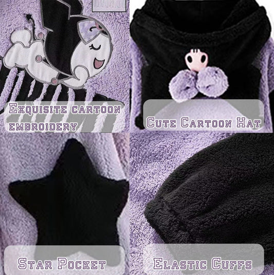 Kuromi Soft & Thick Coral Fleece Robe - itzy bitsy