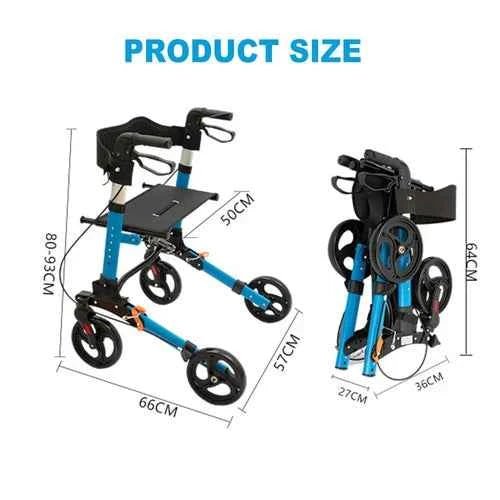Folding Rollator Walker Aluminium Walking Frame Mobility Aid Adjustable Height - itzy bitsy