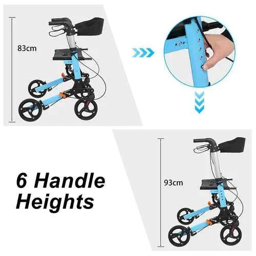 Folding Rollator Walker Aluminium Walking Frame Mobility Aid Lightweight 4 Wheels